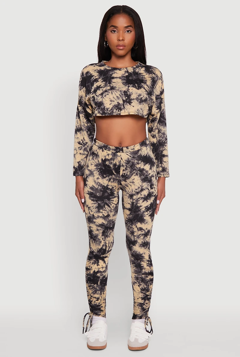 Womens Long Sleeve Tie Dye Cropped Sweatshirt, Multi, Size L