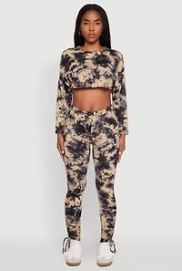 Womens Long Sleeve Tie Dye Cropped Sweatshirt, Multi, Size L