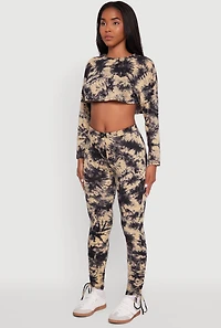 Womens Long Sleeve Tie Dye Cropped Sweatshirt, Multi, Size L