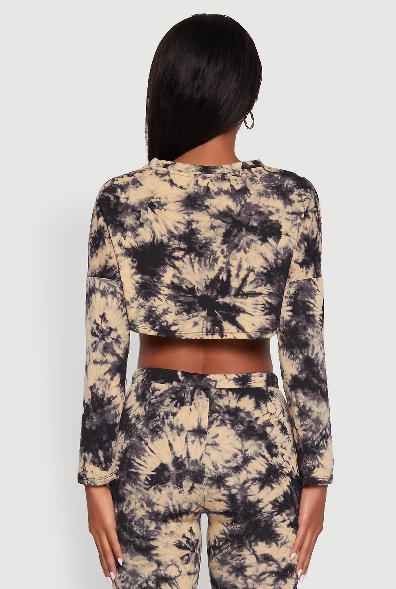 Womens Long Sleeve Tie Dye Cropped Sweatshirt, Multi, Size L