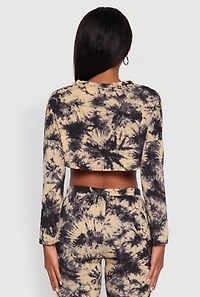 Womens Long Sleeve Tie Dye Cropped Sweatshirt, Multi, Size L