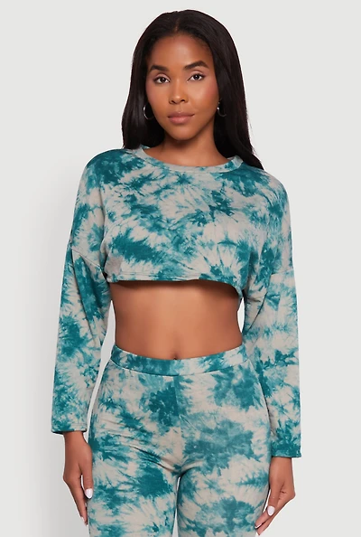 Womens Long Sleeve Tie Dye Cropped Sweatshirt, Multi,