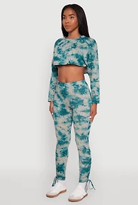 Womens Long Sleeve Tie Dye Cropped Sweatshirt, Multi,