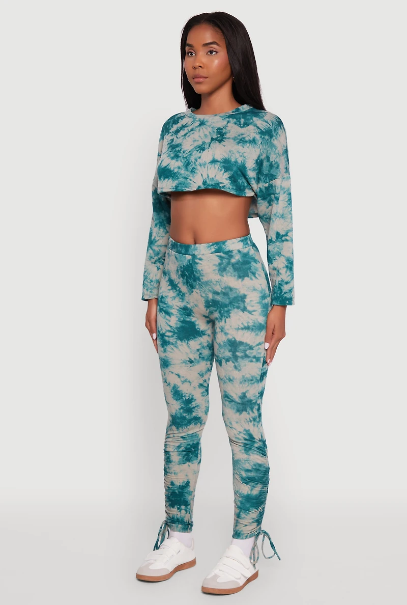 Womens Long Sleeve Tie Dye Cropped Sweatshirt, Multi, Size M