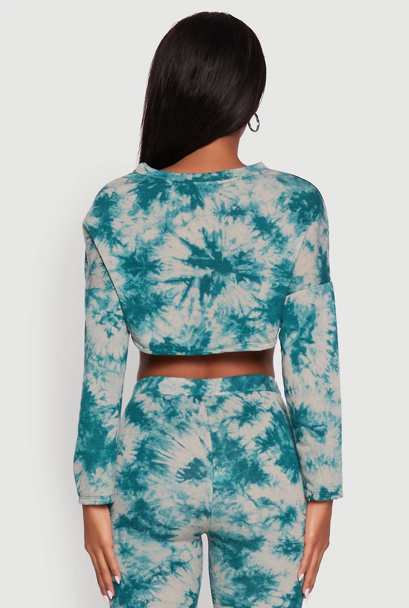 Womens Long Sleeve Tie Dye Cropped Sweatshirt, Multi, Size M