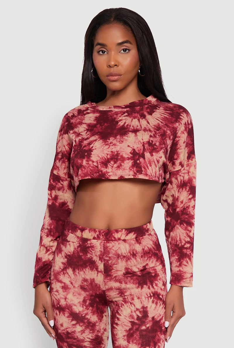 Womens Long Sleeve Tie Dye Cropped Sweatshirt, Multi,