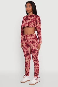 Womens Long Sleeve Tie Dye Cropped Sweatshirt, Multi,