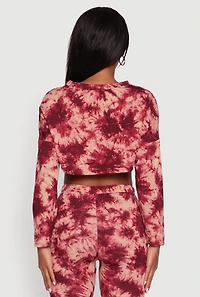 Womens Long Sleeve Tie Dye Cropped Sweatshirt, Multi,