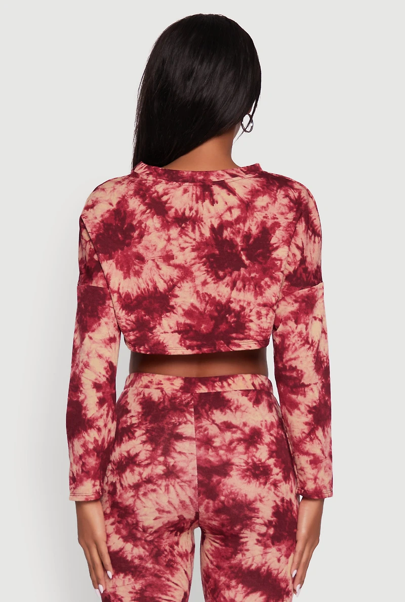 Womens Long Sleeve Tie Dye Cropped Sweatshirt,
