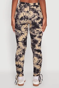 Womens High Waisted Tie Dye Fleece Leggings with Drawstring Side, Multi, Size M