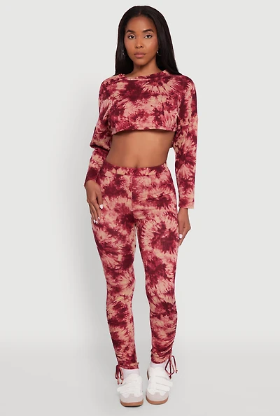 Womens High Waisted Tie Dye Fleece Leggings with Drawstring Hem, Multi, Size XL