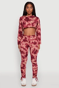 Womens High Waisted Tie Dye Fleece Leggings with Drawstring Hem, Multi, Size XL