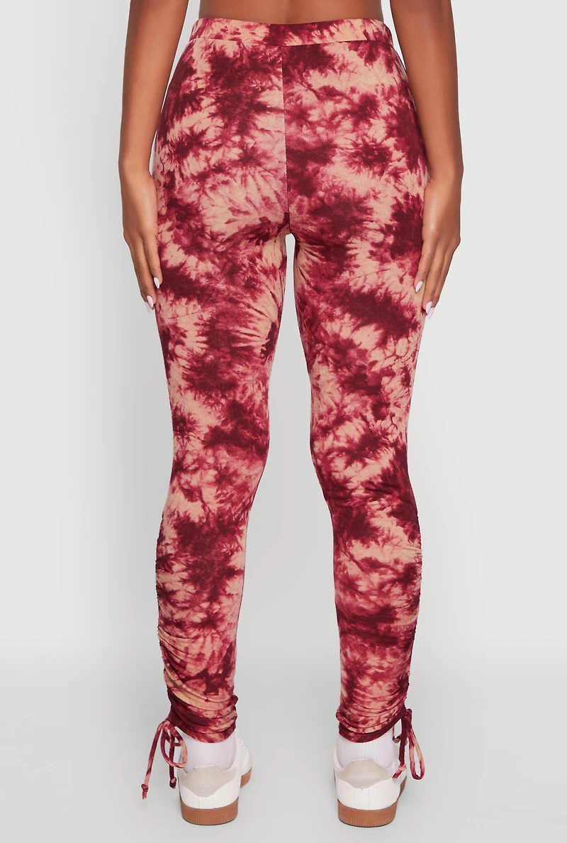 Womens High Waisted Tie Dye Fleece Leggings with Drawstring Hem, Multi, Size XL