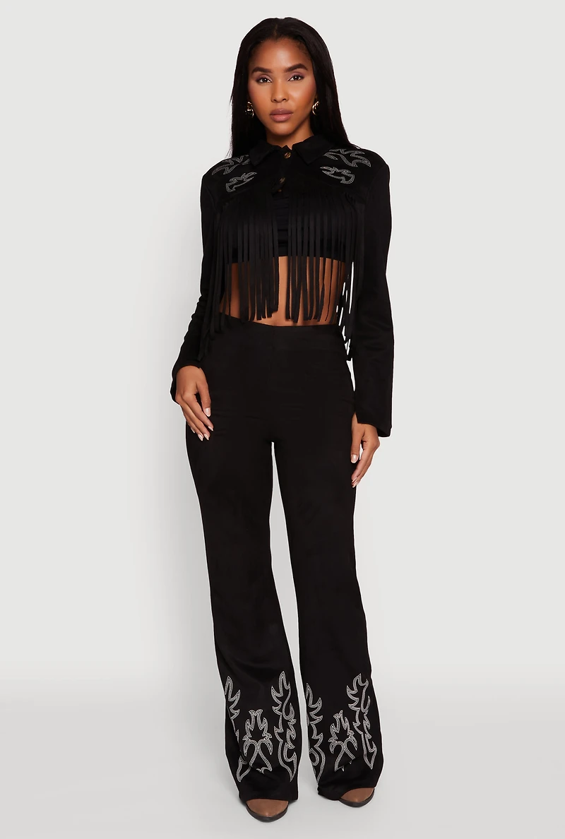 Womens Trendy Faux Suede Fringe Cropped Jacket, Black, Size M