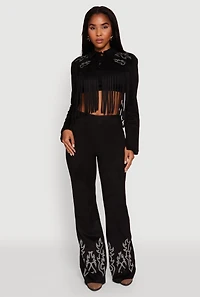 Womens Trendy Faux Suede Fringe Cropped Jacket, Black, Size M