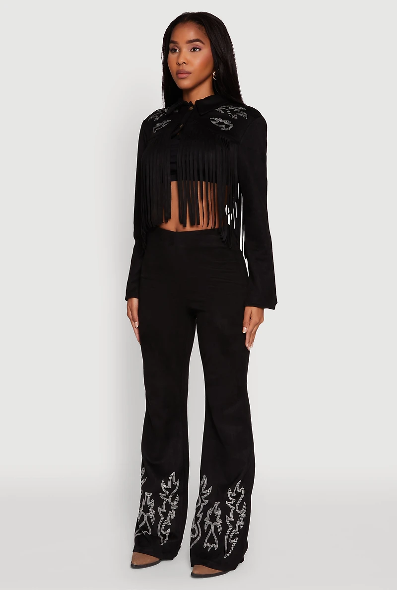 Womens Trendy Faux Suede Fringe Cropped Jacket, Black, Size M
