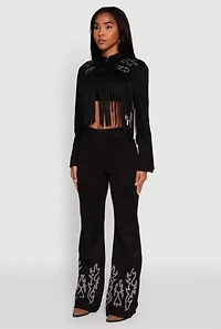 Womens Trendy Faux Suede Fringe Cropped Jacket, Black, Size M