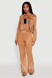 Womens Trendy Faux Suede Fringe Cropped Jacket,