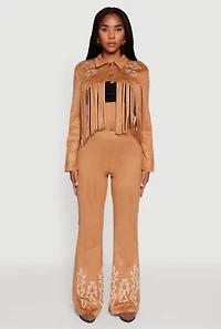 Womens Trendy Faux Suede Fringe Cropped Jacket,