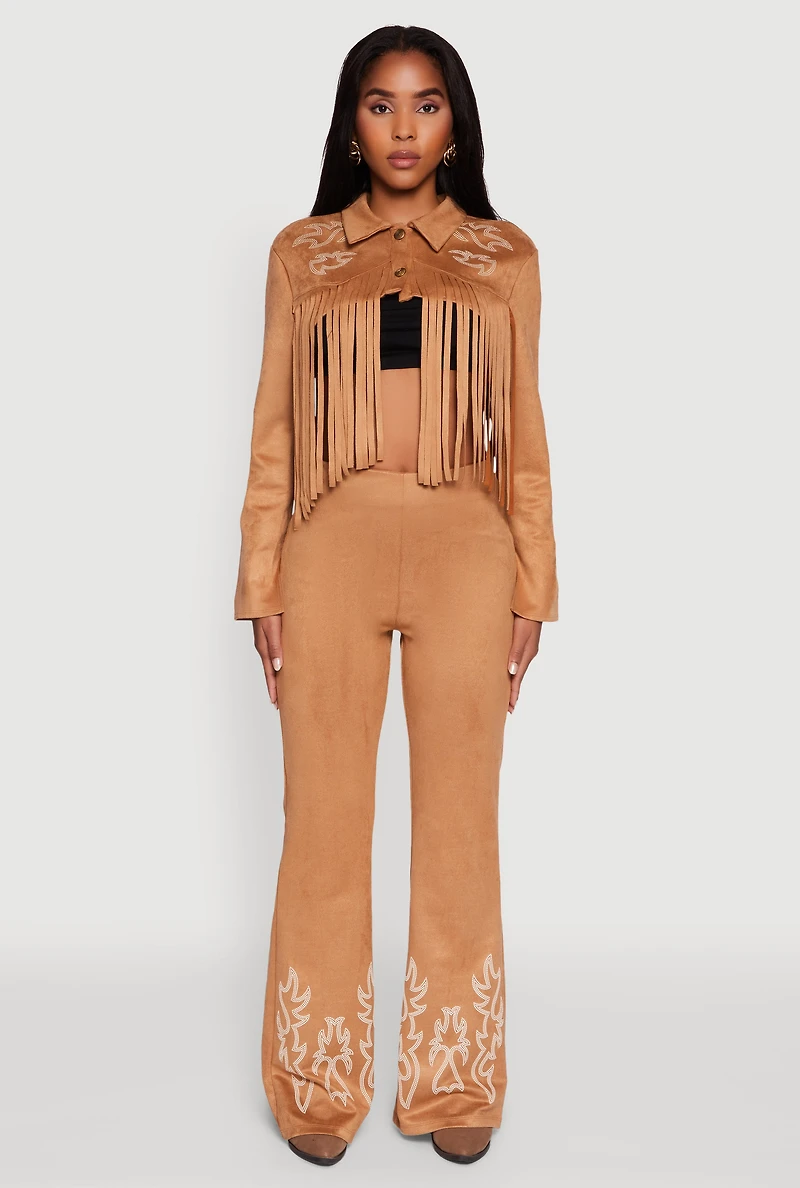 Womens Trendy Faux Suede Fringe Cropped Jacket, Beige, Size S