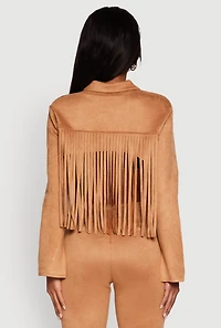 Womens Trendy Faux Suede Fringe Cropped Jacket,