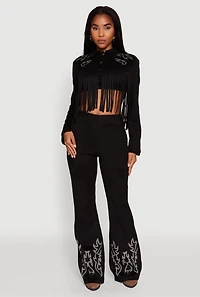 Womens Trendy High Waisted Faux Suede Flare Leg Pants, Black, Size M