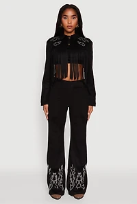 Womens Trendy High Waisted Faux Suede Flare Leg Pants, Black,