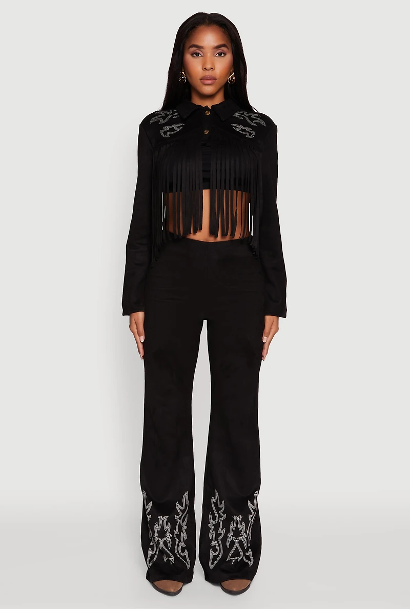 Trendy High Waisted Faux Suede Flare Leg Pants