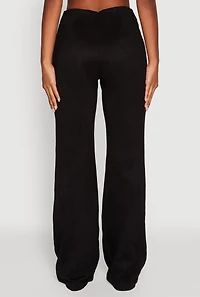 Womens Trendy High Waisted Faux Suede Flare Leg Pants, Black,