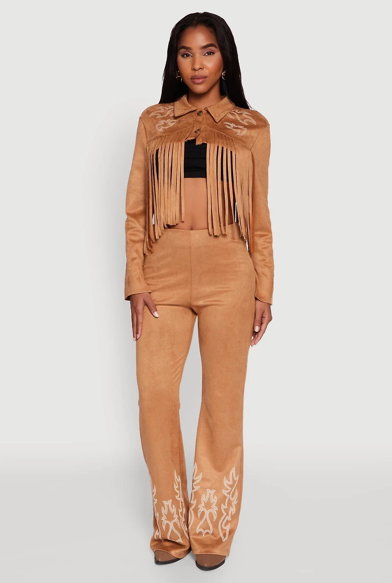 Trendy High Waisted Faux Suede Flare Leg Pants