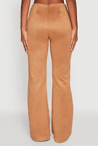 Womens Trendy High Waisted Faux Suede Flare Leg Pants, Khaki, Size M