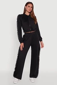 Womens High Waisted Ruffle Trim Flare Leg Pants, Black, Size XL
