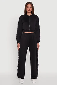 Womens High Waisted Ruffle Trim Flare Leg Pants, Black, Size XL