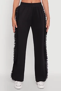 Womens High Waisted Ruffle Trim Flare Leg Pants, Black, Size XL