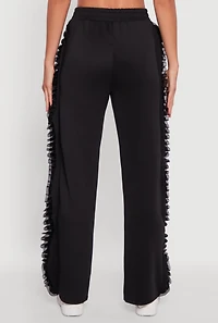 Womens High Waisted Ruffle Trim Flare Leg Pants, Black, Size XL
