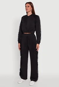Womens Ruffle Chiffon Organza Long Sleeve Zip Front Jacket, Black, Size XL