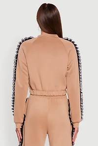 Womens Ruffle Chiffon Organza Long Sleeve Zip Front Jacket, Beige, Size L