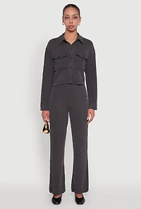 Womens Shadow Stripe Rib Knit Pull On Flare Pants,