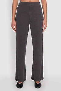 Womens Shadow Stripe Rib Knit Pull On Flare Pants,