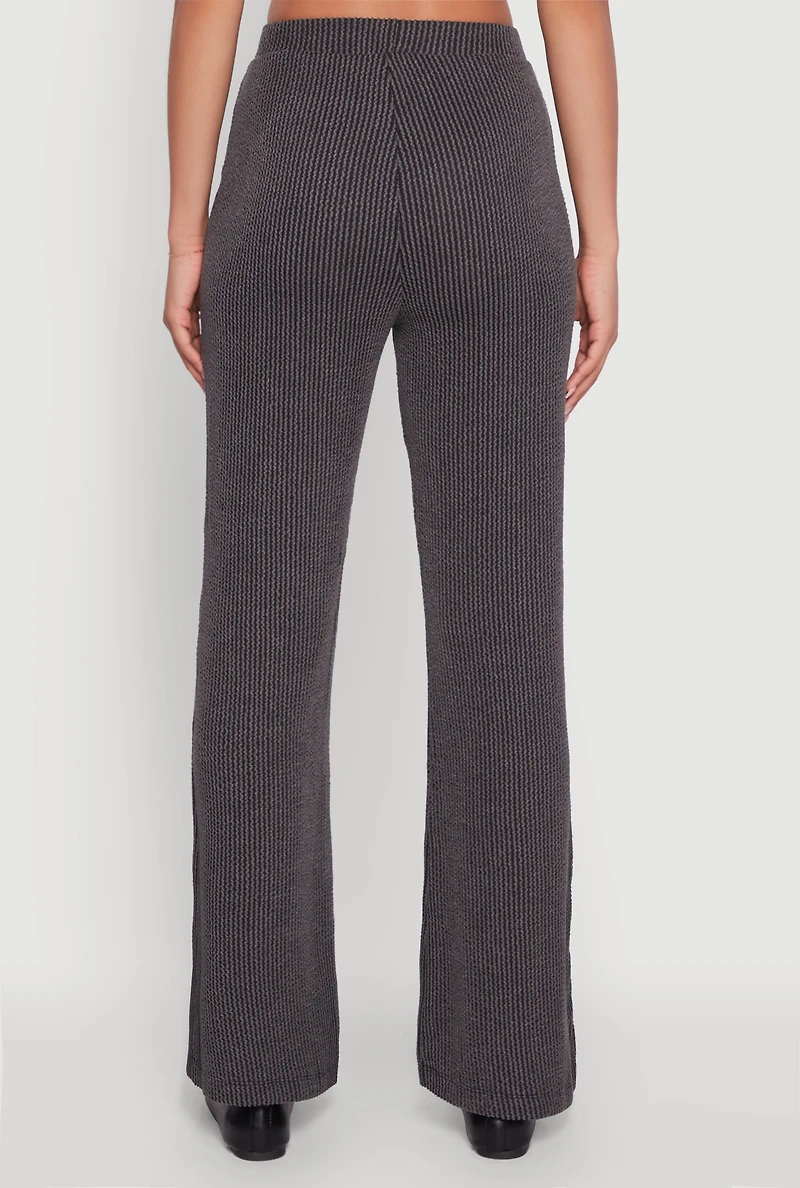 Womens Shadow Stripe Rib Knit Pull On Flare Pants,