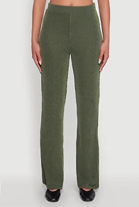 Womens Shadow Stripe Rib Knit Pull On Flare Pants, Green,