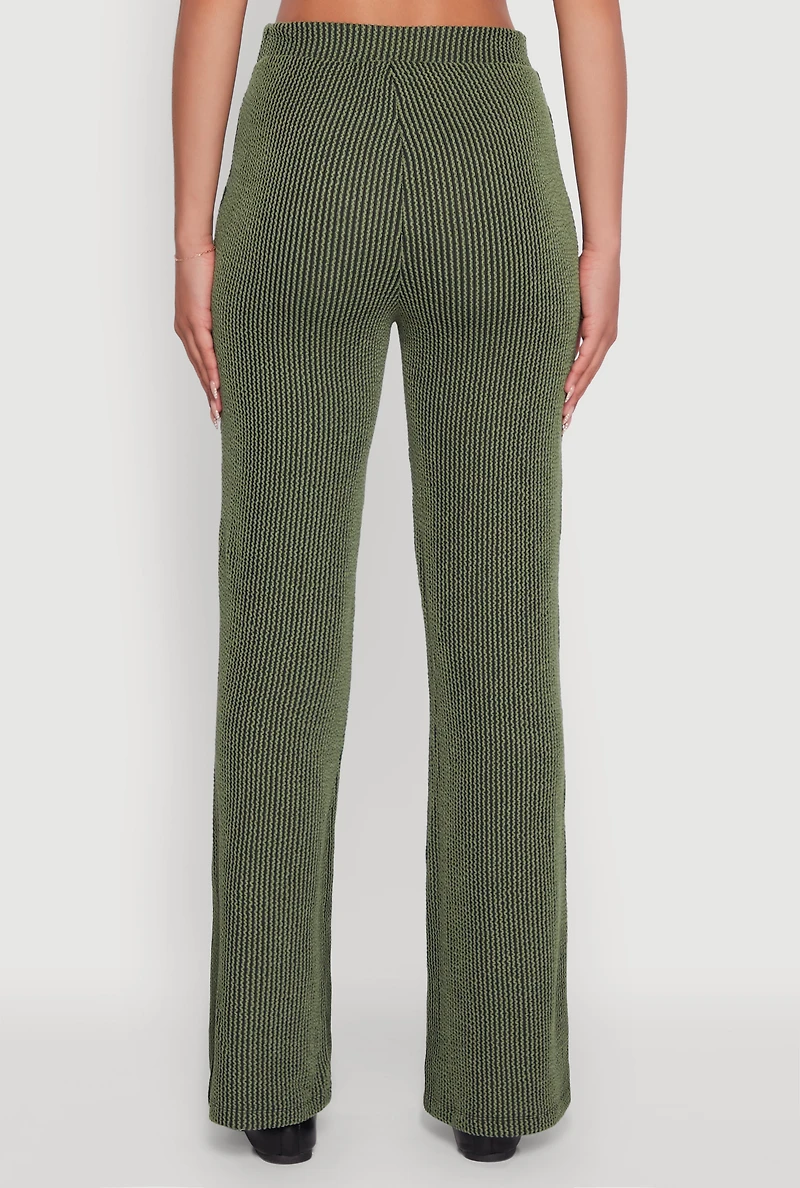 Womens Shadow Stripe Rib Knit Pull On Flare Pants, Green,