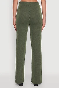 Womens Shadow Stripe Rib Knit Pull On Flare Pants, Green,
