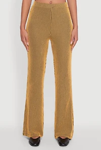 Womens Shadow Stripe Rib Knit Pull On Flare Pants, Yellow, Size L