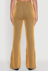 Womens Shadow Stripe Rib Knit Pull On Flare Pants, Yellow,
