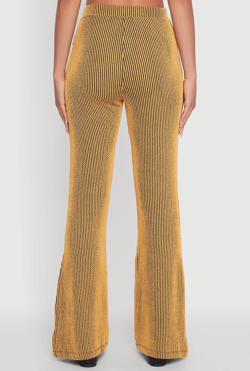 Womens Shadow Stripe Rib Knit Pull On Flare Pants, Yellow, Size M