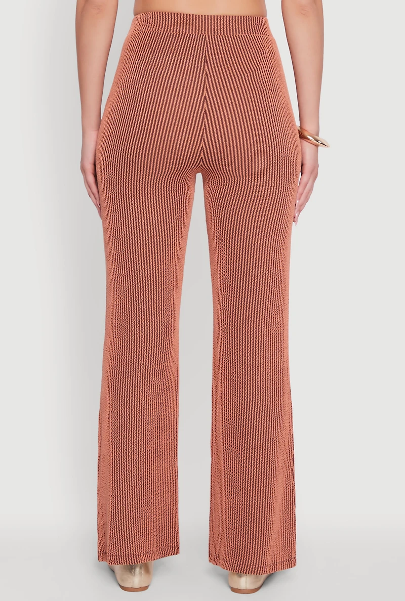 Womens Shadow Stripe Rib Knit Pull On Flare Pants, Orange,