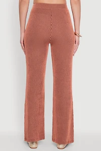 Womens Shadow Stripe Rib Knit Pull On Flare Pants, Orange,