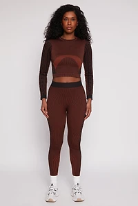 Womens Seamless Greek Key Active Crop Top, Brown, Size S-M