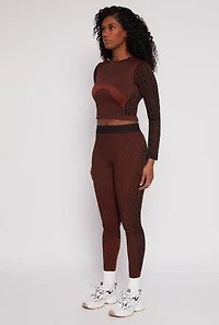 Womens Seamless Greek Key Active Crop Top, Brown, Size S-M